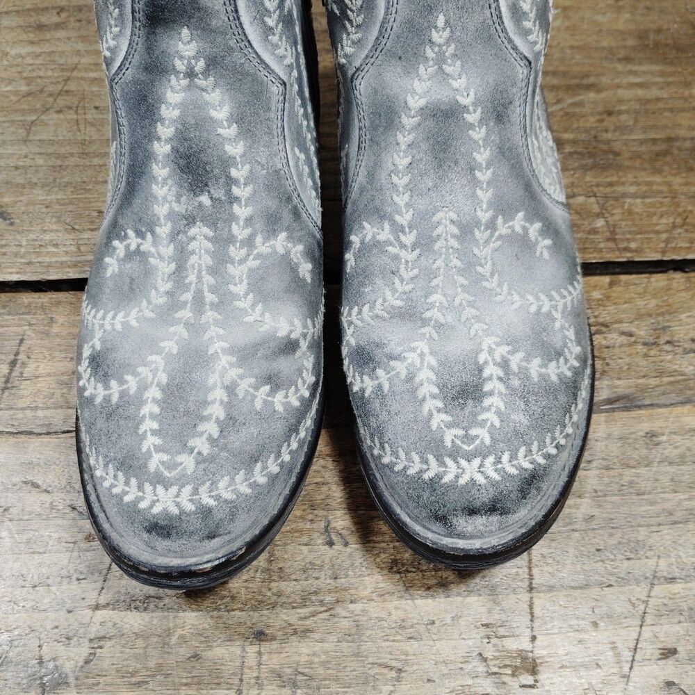STERLING RIVER Size 11M Leather Ankle Cowboy Boots Gray Embroidered Vines - Picture 4 of 14